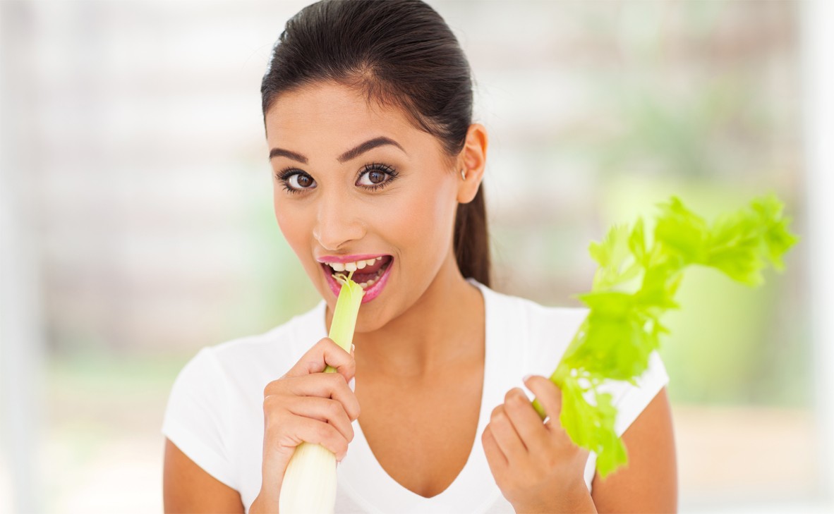 woman eat celery