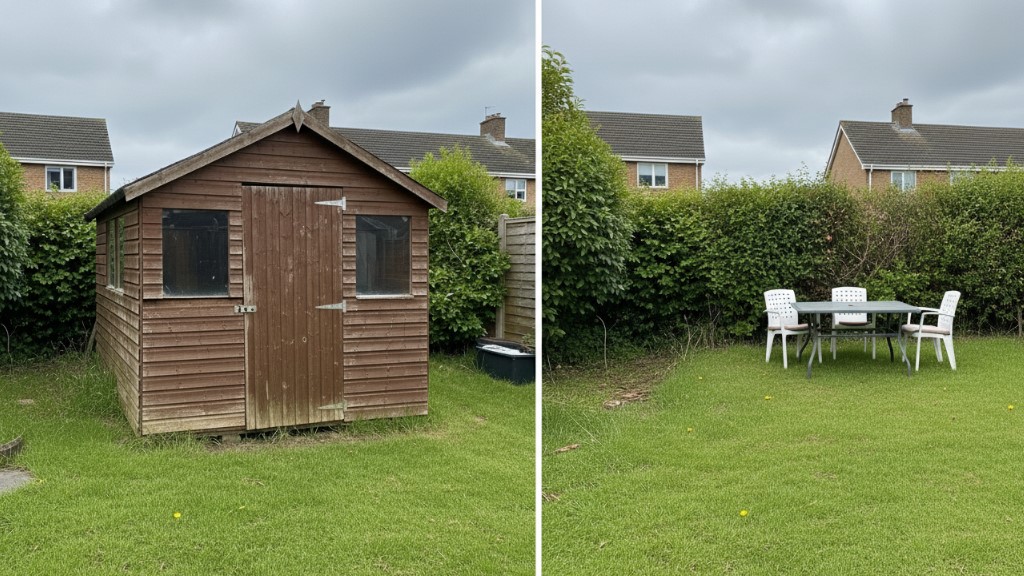 Backyard before and after shed removal