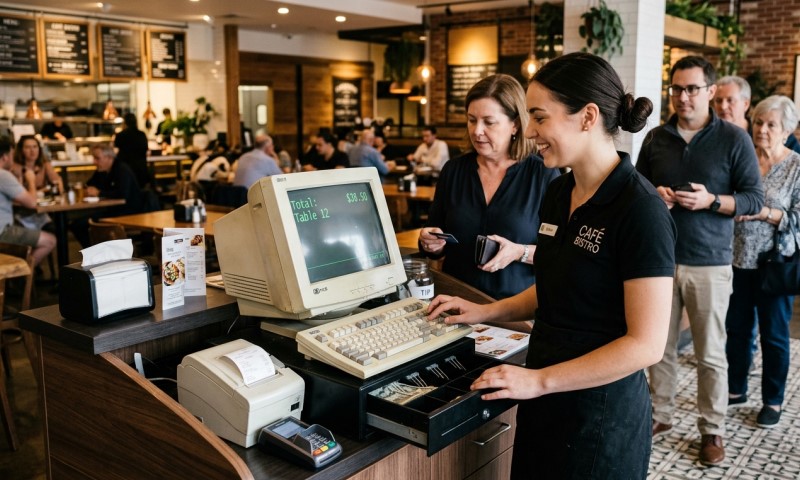 waiter using an old POS system