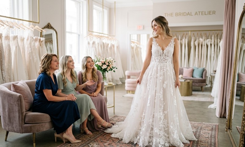 wedding dress shoping with friends