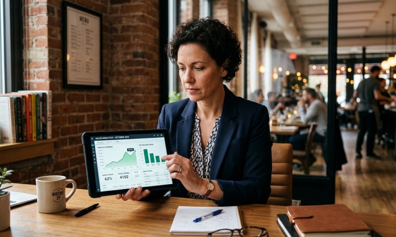 checking the sales analytics using a new POS system